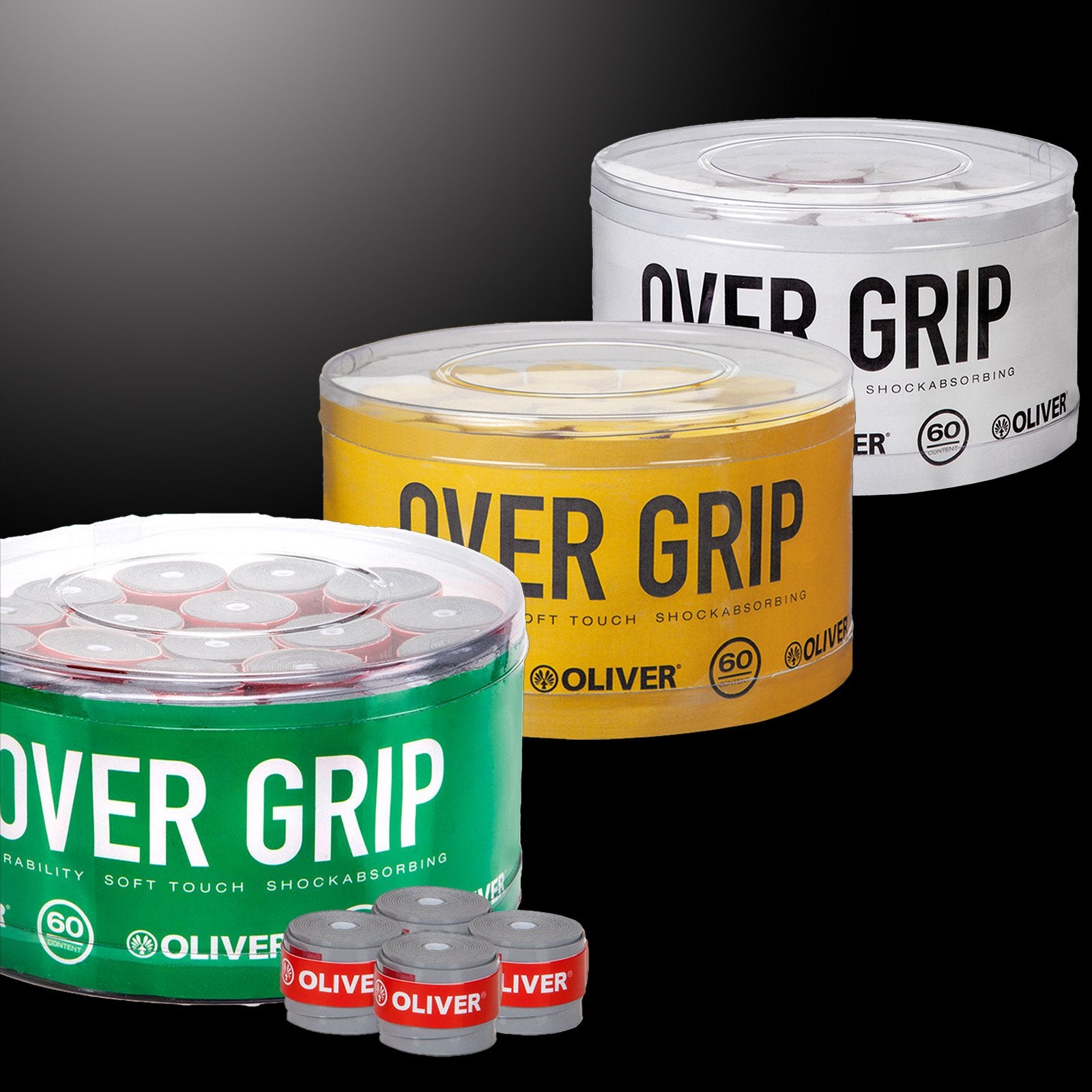 oliver-over-grip-box-60-st-ck-badminton-und-squash-griffb-nder-grau-gelb-wei image 1