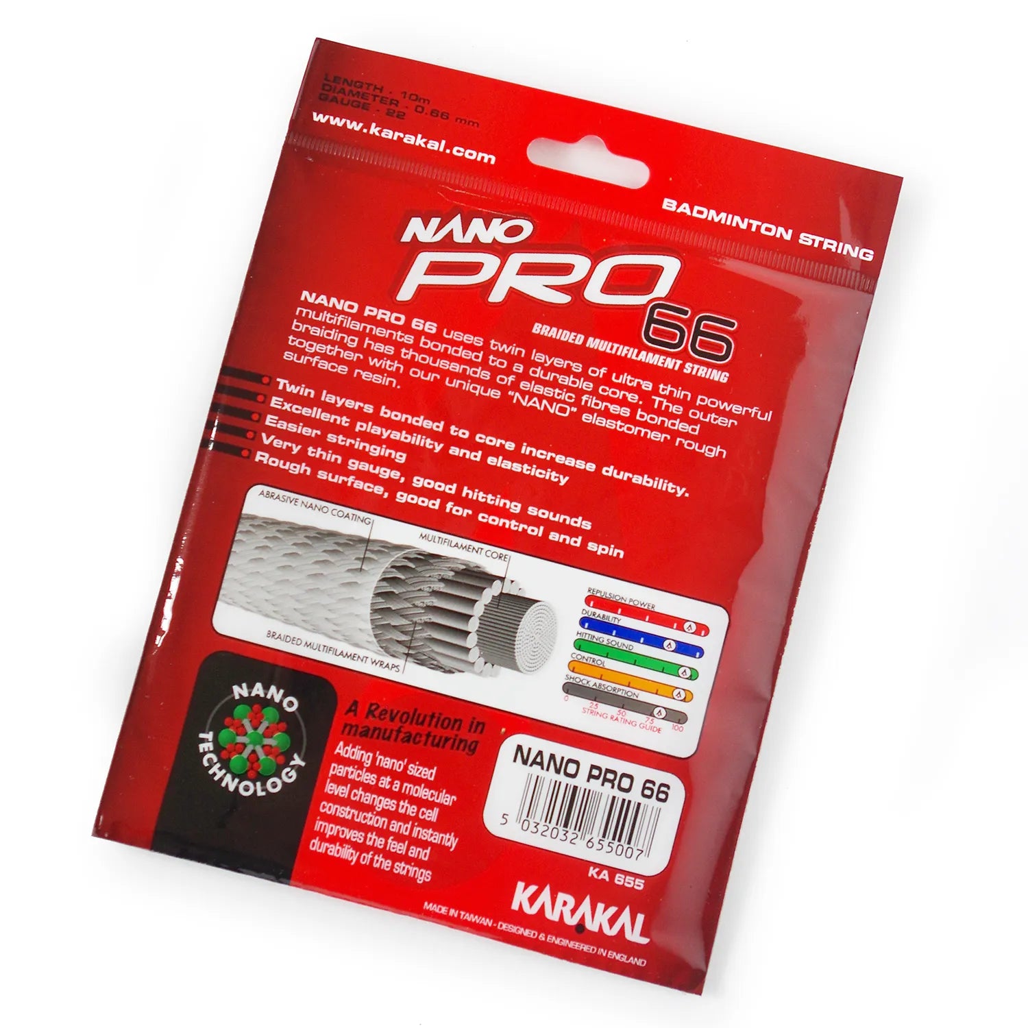 karakal-nano-pro-66-badmintonsaite-0-66-mm-multifilament-saite-10-m-set-schwarz image 2